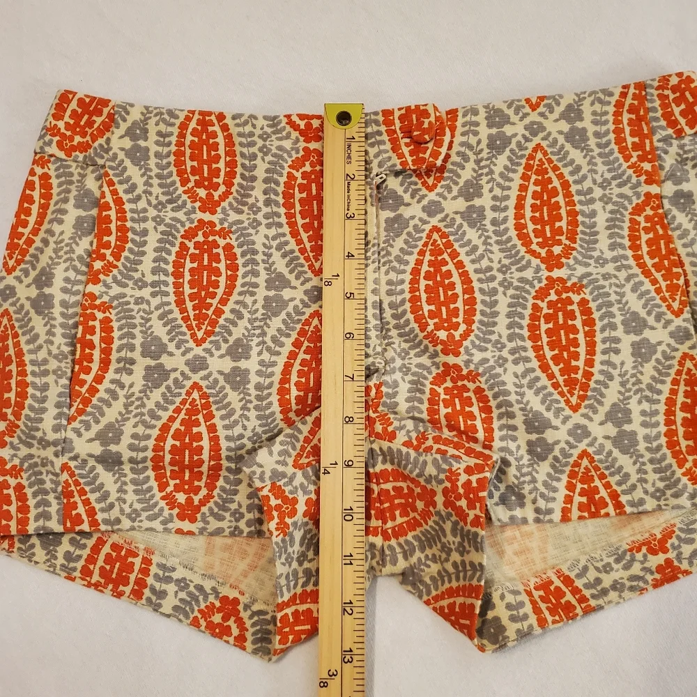 J.CREW Flora Orange Gray Paisley Lily Textured Flat Front Chino Shorts Women's 8
